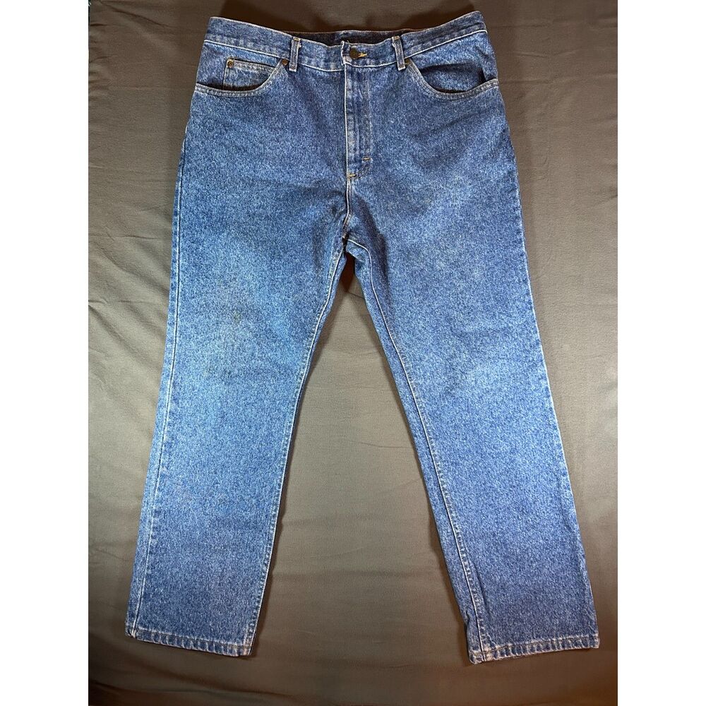 Y2K Vintage Lee Leather Patch Medium Wash Straight Leg Denim Jeans